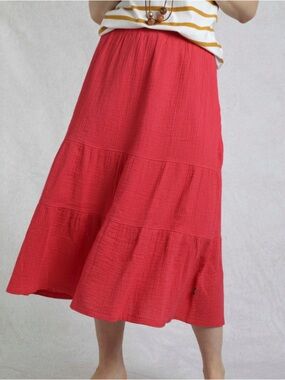 New Rachel Zoe size L cotton gauze coral Red Tiered Maxi Skirt